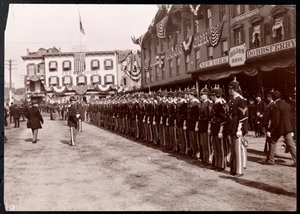 Military Lineup on the Street in Dobbs Ferry, New York, 1898 by Byron Company